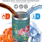 30oz Pioneer Colorful Floral Stainless Steel Flip Straw Tumbler with Lid and Straw Spill Proof Travel Cup Double Wall Vacuum Insulated Coffee Mug with Top Handled White