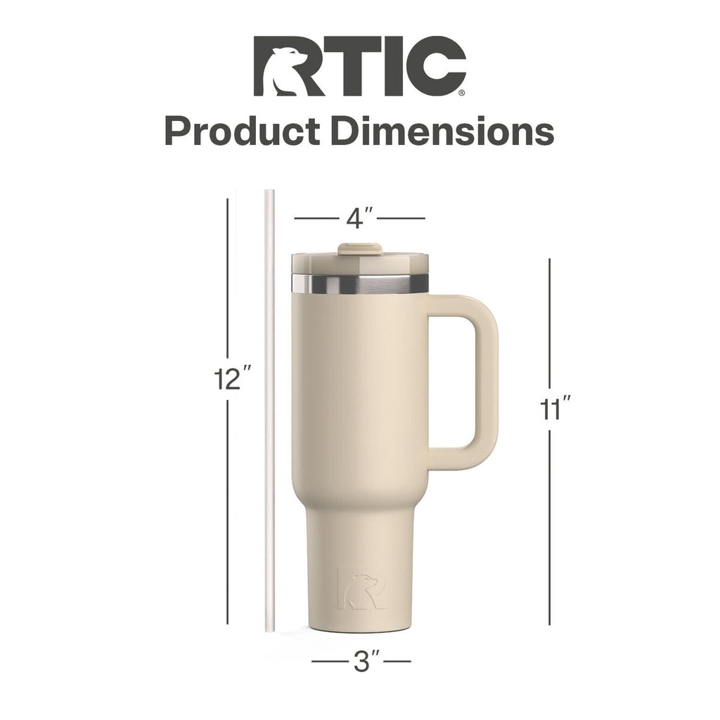 RTIC 40 oz Ceramic Lined Road Trip Tumbler with Handle and Leak-Resistant Straw Lid, Beach