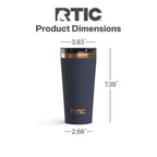 RTIC 18 oz Ceramic Lined Insulated Happy Hour Pint Tumbler, Leak Resistant Lid, Soft-Touch Exterior, Dark Midnight Dust