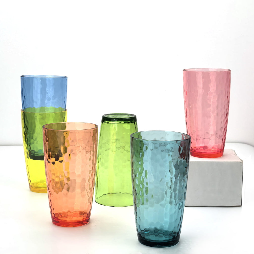 Yalilong 20-Ounce Plastic Tumbler Acrylic Drinking Glasses, Reusable Plastic Cups, Stackable, BPA-Free, Shatter Proof, Dishwasher Safe, Set of 6 (Multicolor)