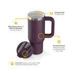 RTIC 30 oz Ceramic Lined Road Trip Tumbler with Handle and Leak-Resistant Straw Lid, Plum