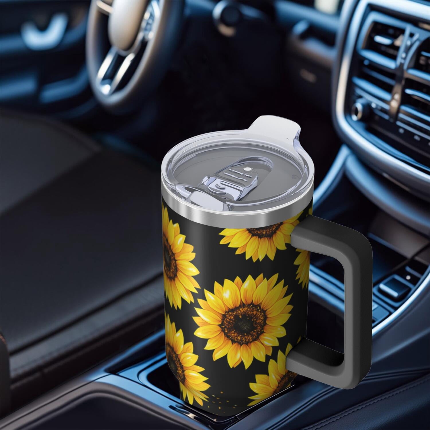 1pc Sunflower 40oz Tumbler with Straw & Handle - Insulated Stainless Steel Cup | Holiday Gift for Man Women (Christmas, Valentine's, Birthday)
