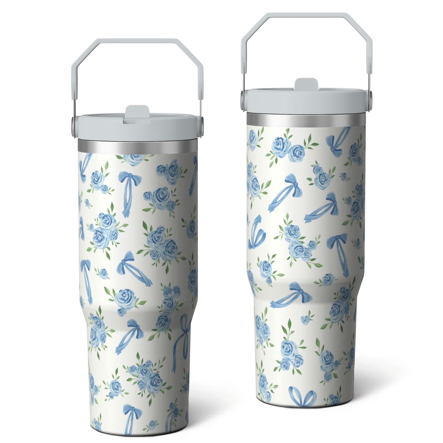 1pc Bow 30oz Tumbler with Straw & Handle - Insulated Stainless Steel Cup | Holiday Gift for Man Women (Christmas, Valentine's, Birthday)