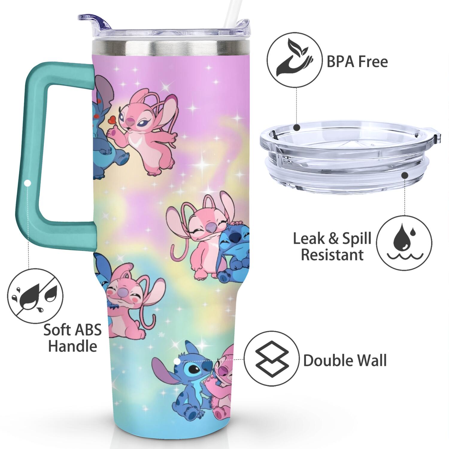 40oz Cartoon Movie Stainless Steel Tumbler with Lid and Straw,Spill Proof Cartoon Travel Cup for Cartoon Lovers Double Wall Vacuum Insulated Coffee Mug with Handle Greenish-blue