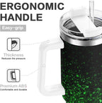 Ombre Leopard Glitter 40 oz Insulated Double Wall Stainless Steel Tumbler with Handle and Straw, Lid, Large Travel Mug Fits in Cup Holder, Cup Gift for Women(Green)