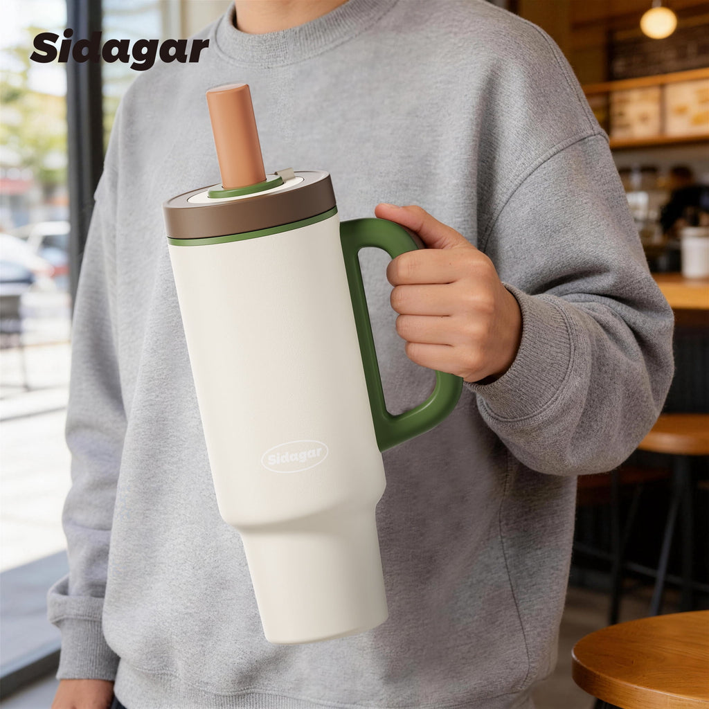 Sidagar 36 oz Stainless Steel Vacuum Insulated Ceramic Lined Tumbler, Cream Sprout White