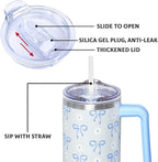 30 Oz Blue Bow Tumbler with Handle and Straw, Insulated Stainless Steel Coffee Travel Cup Mug Water Bottle, Blue Bow Themed Gifts for Women Teen Girl