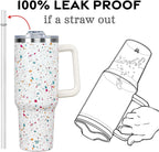 40oz Tumbler with Handle and Straw Lid | Vacuum Insulated Leak Proof Tumbler | Stainless Steel Travel Mug Water Bottle Cup Keeps Cold & Hot | Terrazzo