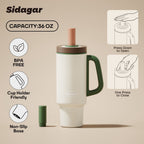 Sidagar 36 oz Stainless Steel Vacuum Insulated Ceramic Lined Tumbler, Cream Sprout White