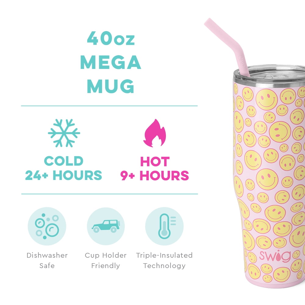 Swig Life 40oz Mega Mug | Insulated Stainless Steel Tumbler with Handle | Oh Happy Day